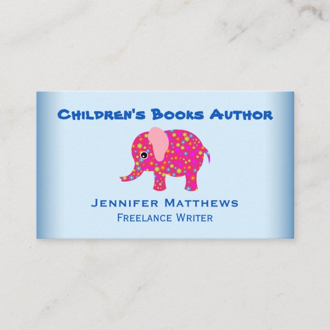 Cute Elephant Animal Children Book Author Writer Business Card (Front)