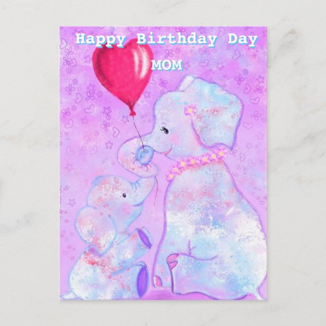 Cute Elephant Baby and Mum Birthday Cards (Front)
