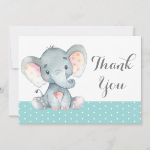 Cute Elephant Baby Aqua Teal Turquoise and Grey Thank You Card