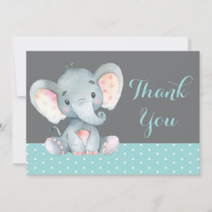 Cute Elephant Baby Aqua Teal Turquoise and Grey Thank You Card