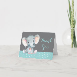 Cute Elephant Baby Aqua Teal Turquoise and Grey Thank You Card
