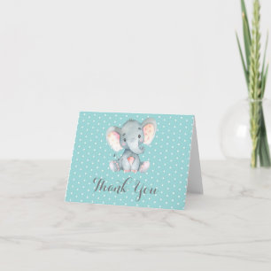 Cute Elephant Baby Aqua Teal Turquoise and Grey Thank You Card