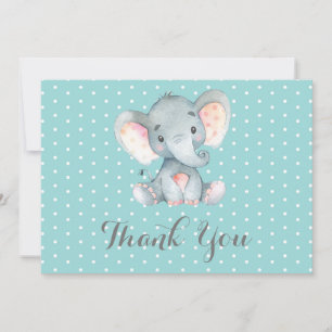 Cute Elephant Baby Aqua Teal Turquoise and Grey Thank You Card
