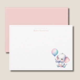 Cute Elephant Baby Blush Pink Nursery Thank You  Card