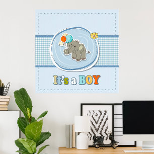 Cute Elephant Baby Boy Announcement  Poster