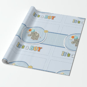 Cute Elephant Baby Boy Announcement  Wrapping Paper