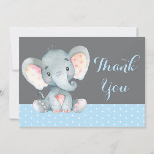 Cute Elephant Baby Boy Blue and Grey Thank You Card