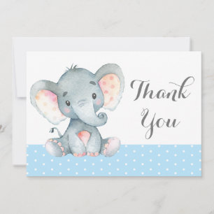 Cute Elephant Baby Boy Blue and Grey Thank You Card