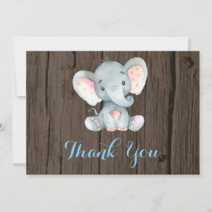 Cute Elephant Baby Boy Blue and Grey Thank You Card