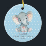 Cute Elephant Baby Boy First Christmas Blue Ceramic Ornament<br><div class="desc">Cute Elephant Baby Boy First Christmas Blue Ceramic Ornament</div>