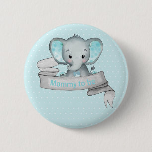 Cute Elephant Baby Boy Shower Blue Mummy to be 6 Cm Round Badge
