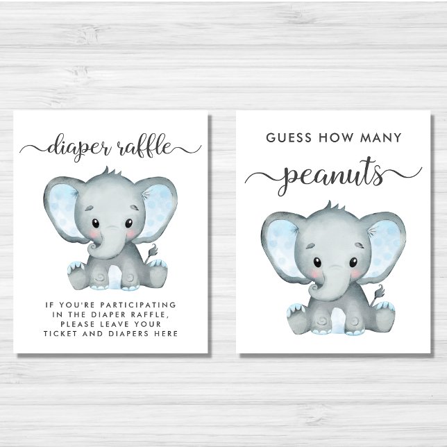 Cute Elephant Baby Boy Shower Games Poster Set (Creator Uploaded)