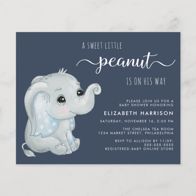 Cute Elephant Baby Boy Shower Invitation (Front)