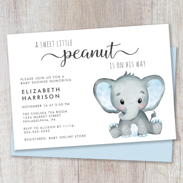Cute Elephant Baby Boy Shower Invitation (Creator Uploaded)