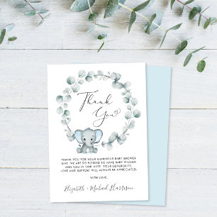 Cute Elephant Baby Boy Shower Thank You Card