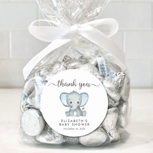 Cute Elephant Baby Boy Shower Thank You Classic Round Sticker