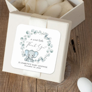 Cute Elephant Baby Boy Shower Thank You Square Sticker