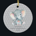 Cute Elephant Baby First Christmas Grey Ceramic Ornament<br><div class="desc">Cute Elephant Baby First Christmas Grey Ceramic Ornament</div>