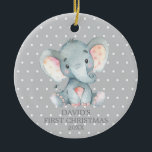 Cute Elephant Baby First Christmas Grey Ceramic Ornament<br><div class="desc">Cute Elephant Baby First Christmas Grey Ceramic Ornament</div>