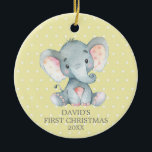 Cute Elephant Baby First Christmas Yellow and Grey Ceramic Ornament<br><div class="desc">Cute Elephant Baby First Christmas Yellow and Grey Ceramic Ornament</div>