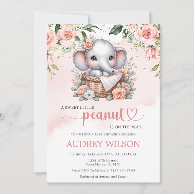 Cute Elephant Baby Girl Baby Shower Invitation (Front)