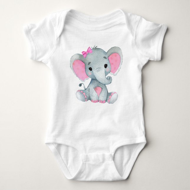 Cute elephant baby girl bodysuit pink rustic (Front)