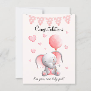 Cute elephant baby girl congratulations card
