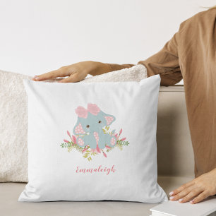 Cute Elephant Baby Girl Monogram Cushion