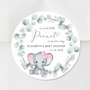 Cute Elephant Baby Girl Shower Classic Round Sticker