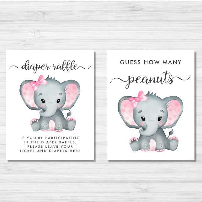 Cute Elephant Baby Girl Shower Games Poster Set (Creator Uploaded)