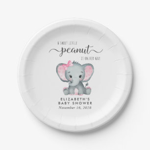 Cute Elephant Baby Girl Shower Paper Plate