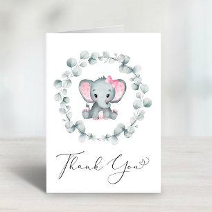Cute Elephant Baby Girl Shower Thank You Card