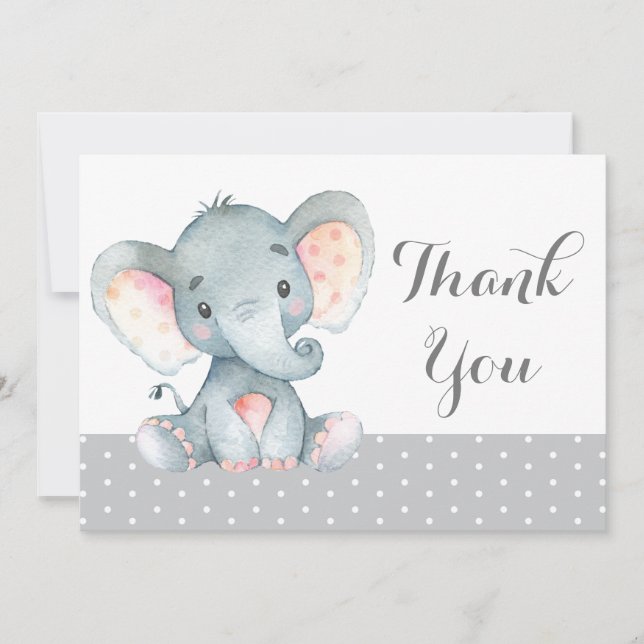 Cute Elephant Baby  Grey Thank You Card (Front)