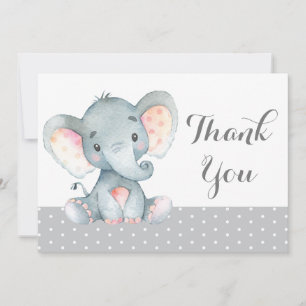 Cute Elephant Baby  Grey Thank You Card