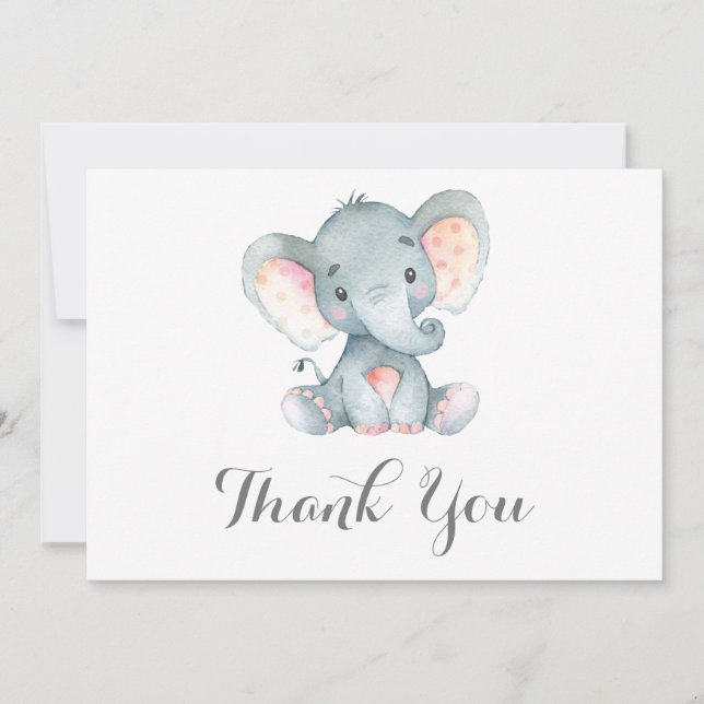 Cute Elephant Baby Grey Thank You Card (Front)