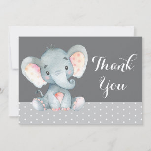 Cute Elephant Baby Grey Thank You Card