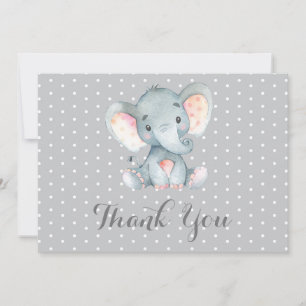Cute Elephant Baby Grey Thank You Card