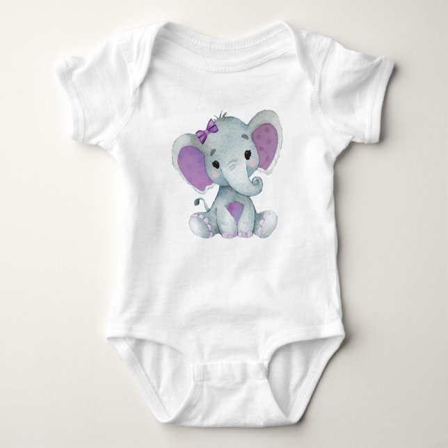 Cute elephant baby pruple bodysuit rustic (Front)