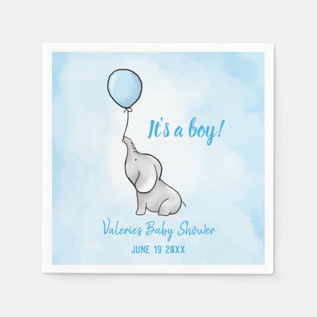 Cute elephant baby shower boy napkin (Front)