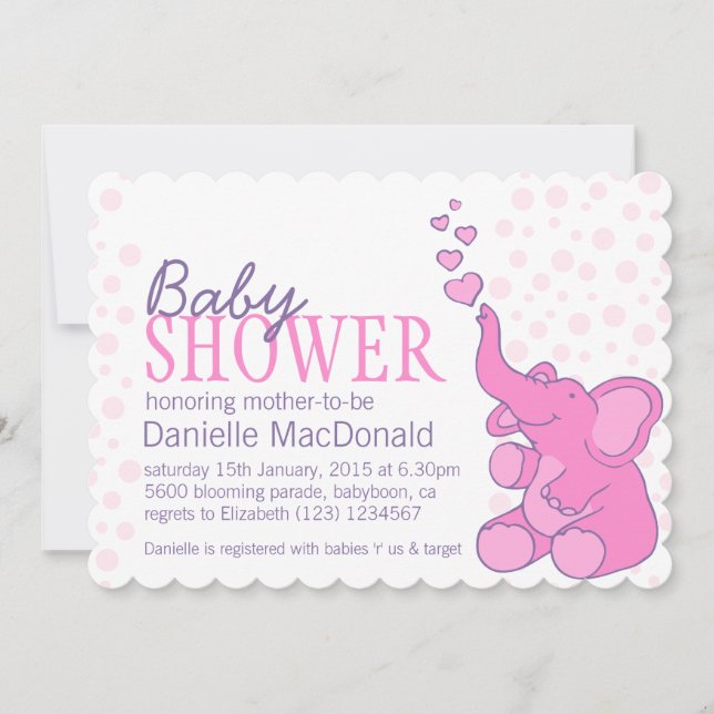 Cute Elephant baby shower bunting pink invitation (Front)