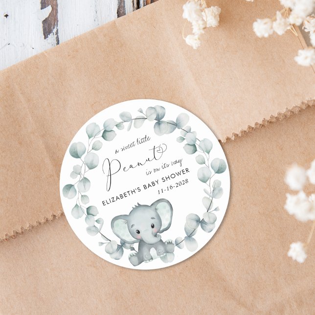 Cute Elephant Baby Shower Classic Round Sticker (Creator Uploaded)