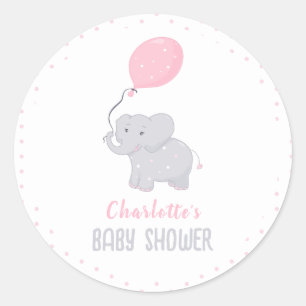 Cute Elephant Baby Shower Girl Classic Round Sticker