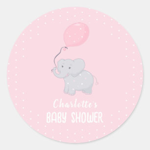 Cute Elephant Baby Shower Girl Classic Round Sticker