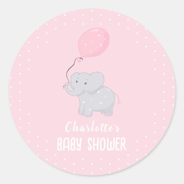 Cute Elephant Baby Shower Girl Classic Round Sticker (Front)