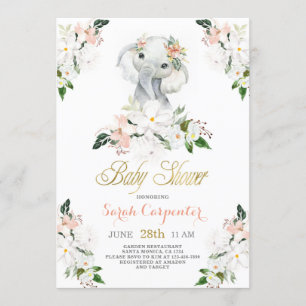 Cute elephant Baby Shower girl Invitation