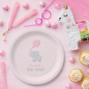 Cute Elephant Baby Shower Girl Paper Plate