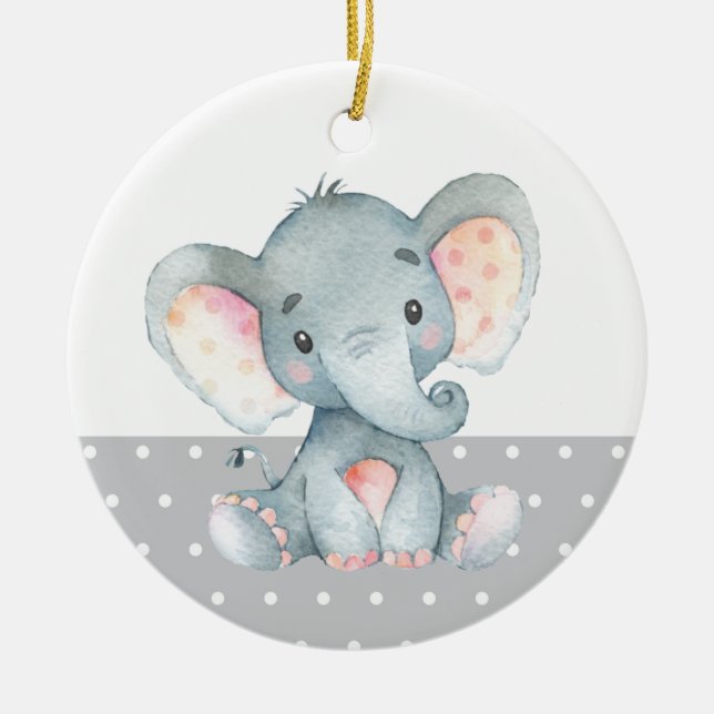 Cute Elephant Baby Shower Grey Ceramic Ornament (Front)