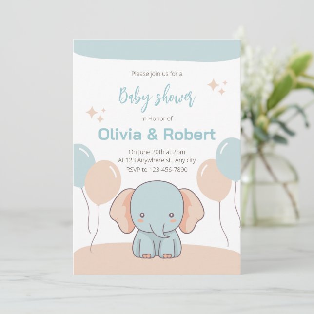 Cute elephant baby shower invitation  (Standing Front)