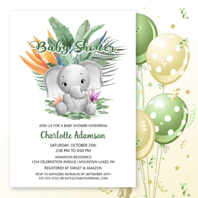 Cute Elephant Baby Shower Invitation (Creator Uploaded)
