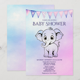 Cute Elephant Baby Shower Invitation